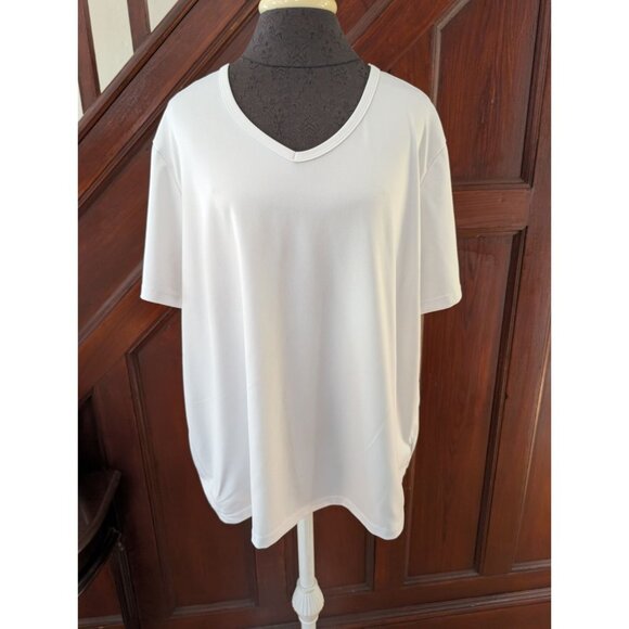 Susan Graver Style Womens 2X White V-Neck Short Sleeve Top Liquid knit - Picture 1 of 6